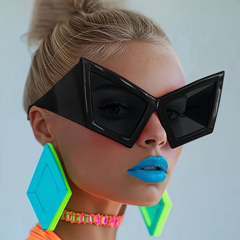 TEMU New Personality Big Frame Eye Glasses - Vibrant & Green , Polycarbonate, Perfect For , Street Photography, And Parties, Stylish Women'| Accessory|durable Eyewear