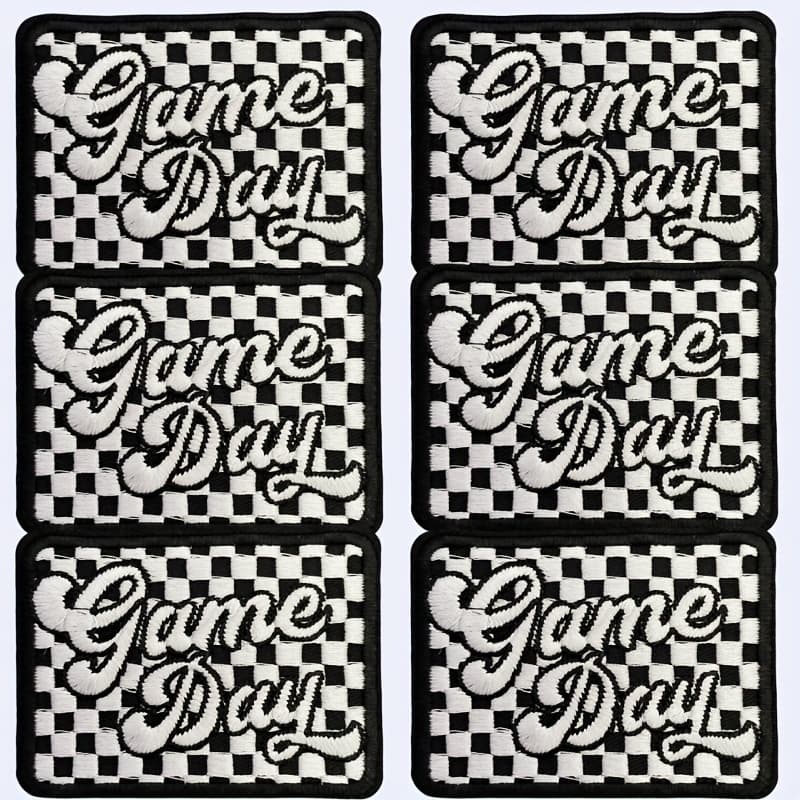 TEMU 6pcs Of Black And White Checkerboard Cloth Stickers - "game Day" - Used For Diy Clothes, Bags, Hats, Shoes, And Socks Retro Fashion Diy Crafts