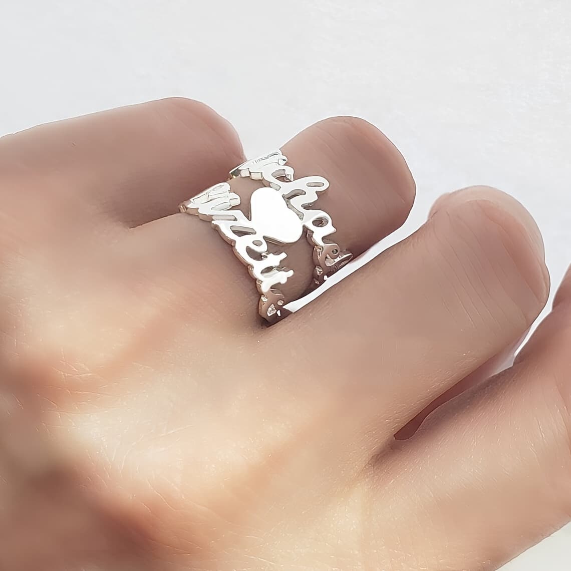 TEMU Custom Heart Ring, Personalized Infinity Couple Lover Name Ring, Open Adjustable Wedding Ring, Women's Wedding Jewelry, Language To English