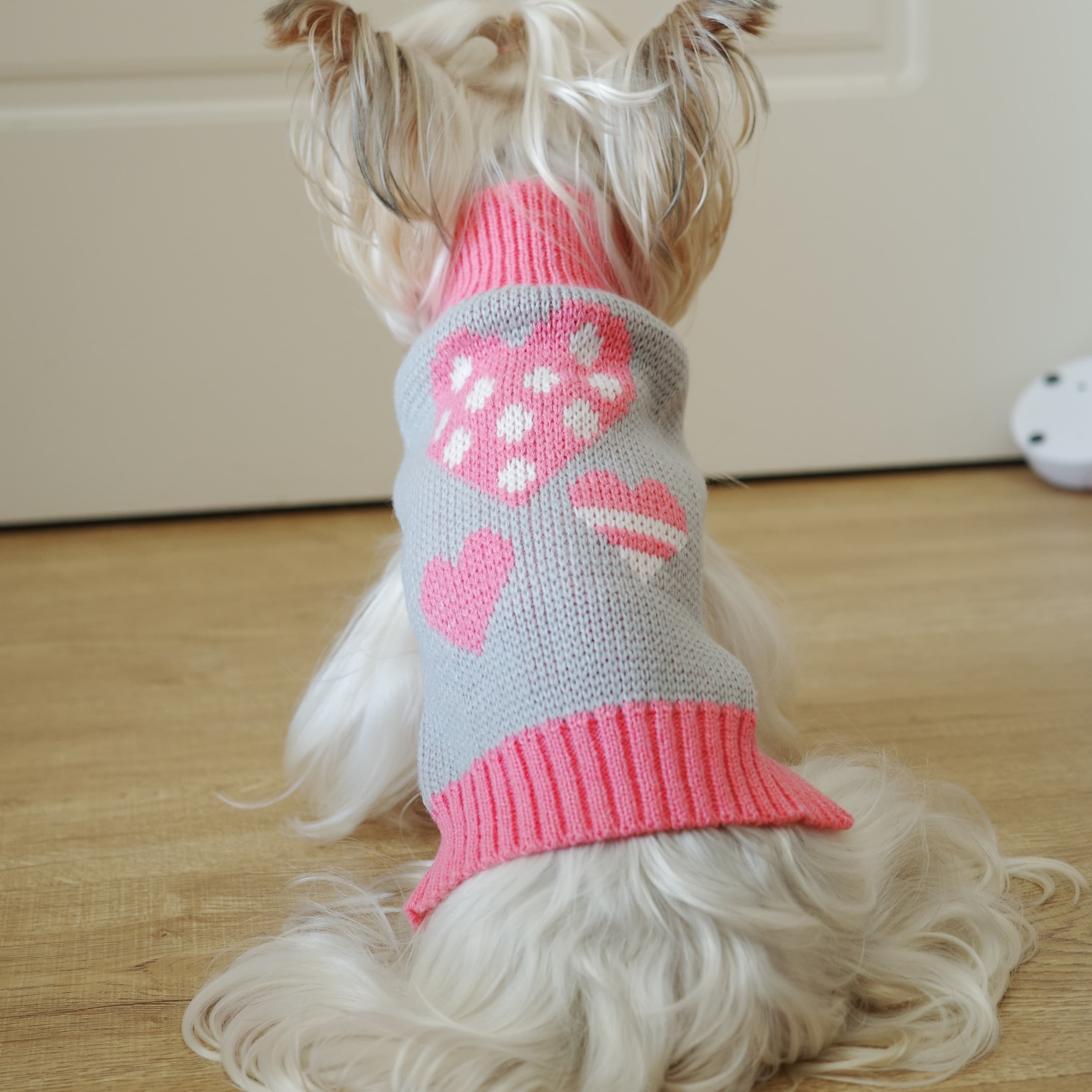 TEMU Adorable Heart-patterned Dog Sweater In Pink & Gray - Soft, Comfortable 100% Acrylic Pullover For Small To Extra Large Breeds - Perfect For All , Dog Sweater For Small Dogs
