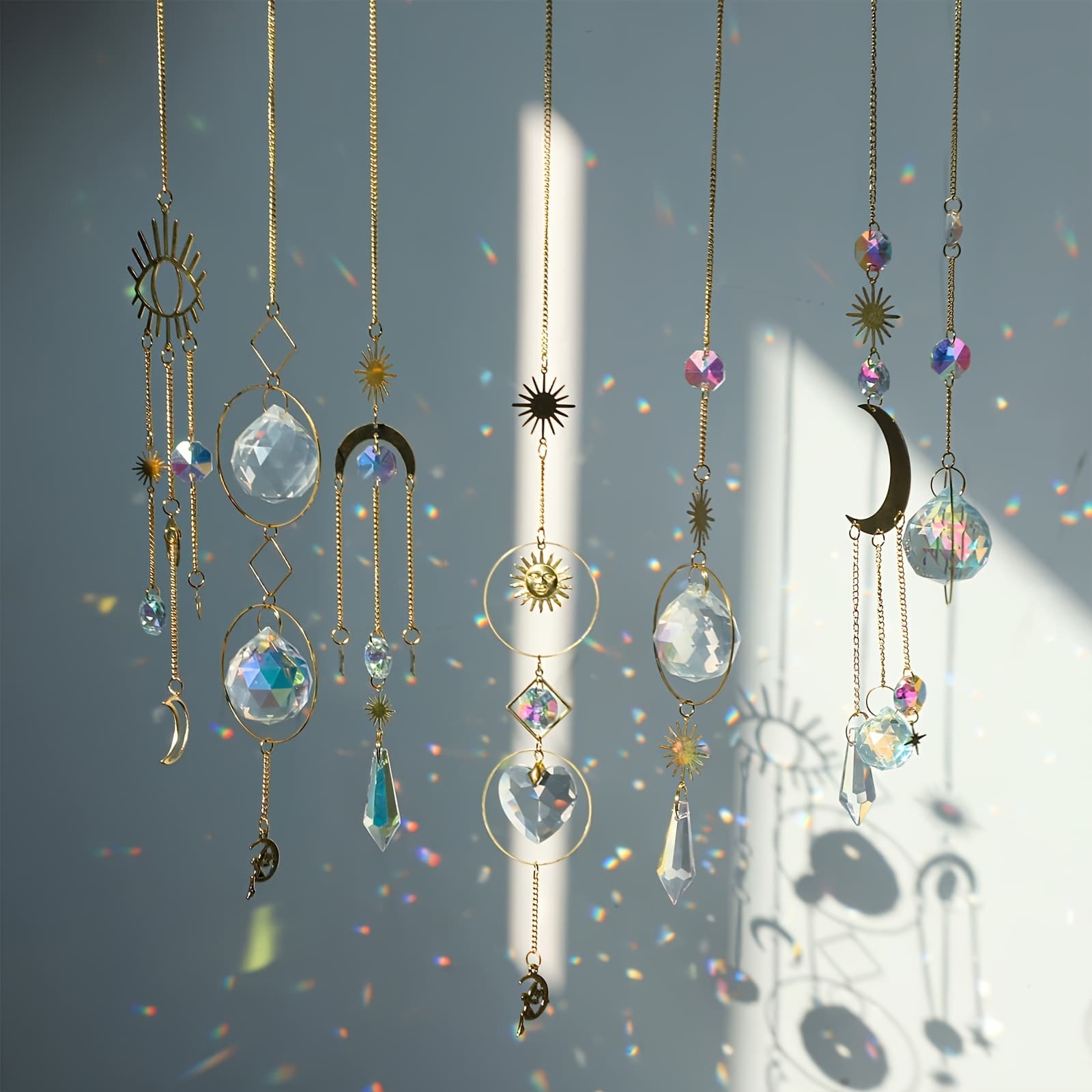 TEMU Set Of 7 Colorful Crystal Suncatchers Featuring , Star, And , Complete With Chain Pendants. Perfect For Decorating Windows, Bedrooms, Cars, Homes, Gardens, Offices, Parties, And Weddings