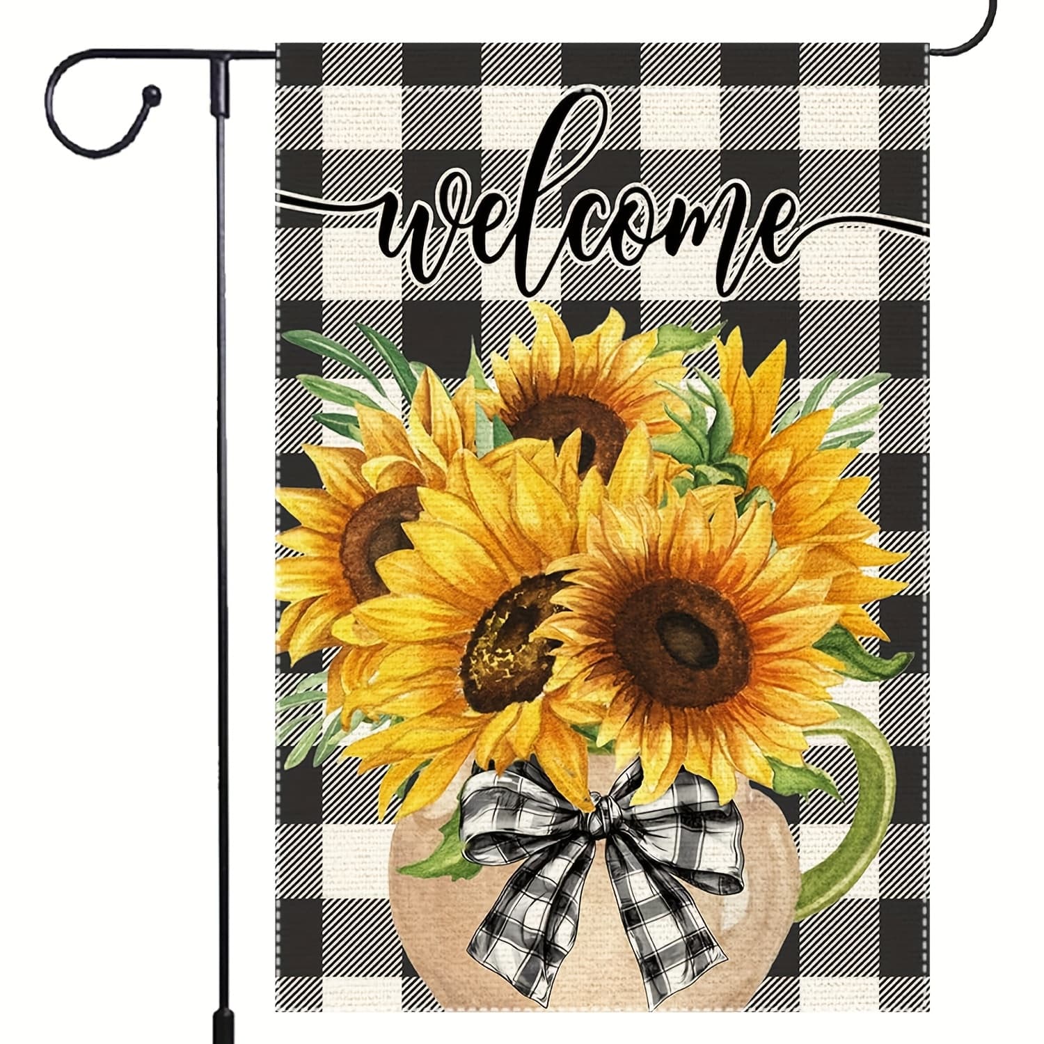 TEMU Welcome Sunflower Garden Flag With Bow - 12x18 Inch Polyester Outdoor Decor For Home Porch, Patio, Lawn - Rustic Farmhouse Style Party Decoration Supplie