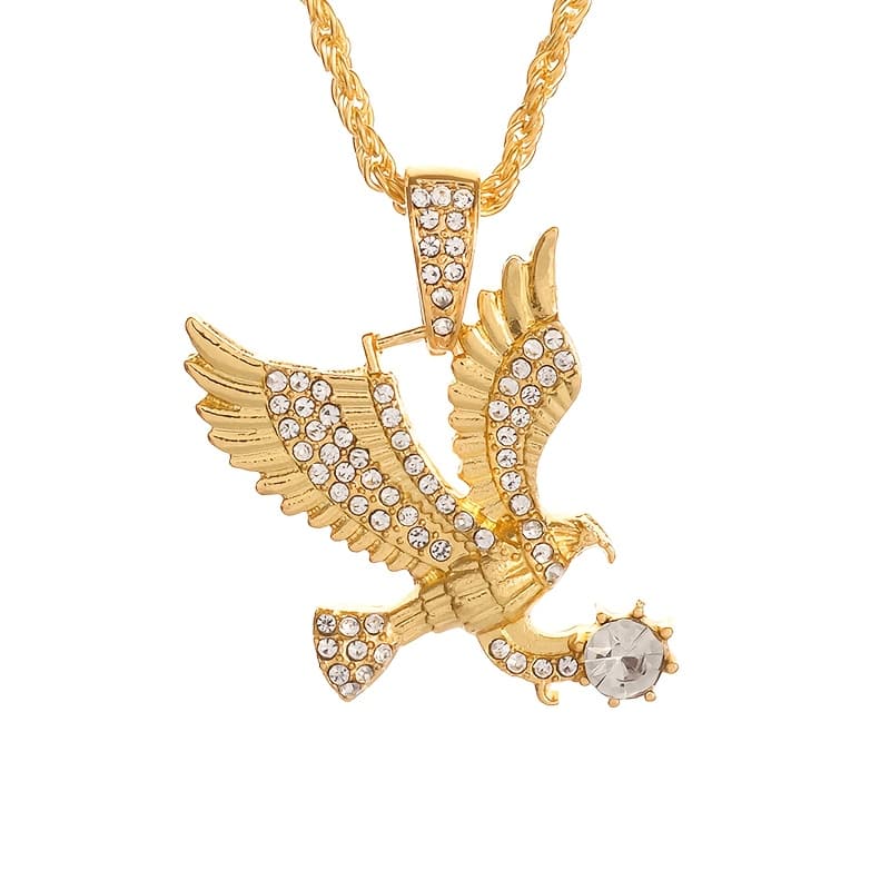 TEMU A Hip-hop Luxury Trendy Men's Animal Eagle Pendant Necklace, Set With Shiny Synthetic Cubic Zirconiaia Embellishments, Party Clothing Accessories Gifts, Suitable For Daily Wear And Delivery