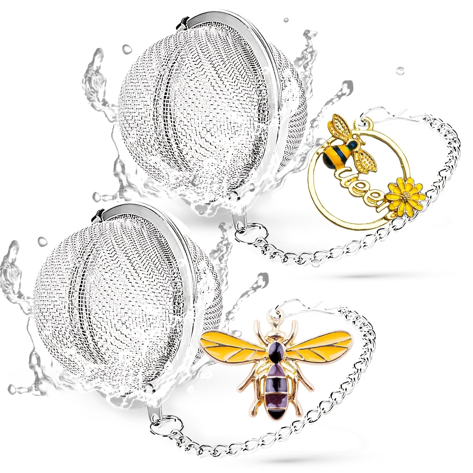 TEMU 2pcs-tea Strainers For Loose Tea, Stainless Steel Tea Ball, Tea Infuser With Honeybee & Charm