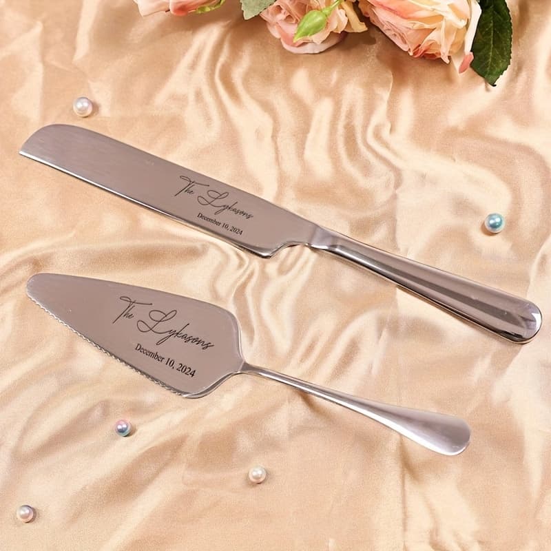 TEMU Personalized Engraved Letter Name Cake Stainless Steel Cutter Set Wedding Cake Set Souvenir Wedding Christmas Festival Dining Table Gift