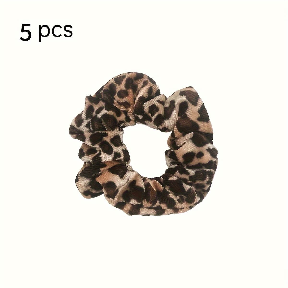 TEMU 5pcs Luxurious Leopard Print Velvet Hair Scrunchies - Hair Bands, Hair Rope Ponytail Holders For Women, Female Hair Accessories With Comfortable Wear, , And Versatile Hairstyless