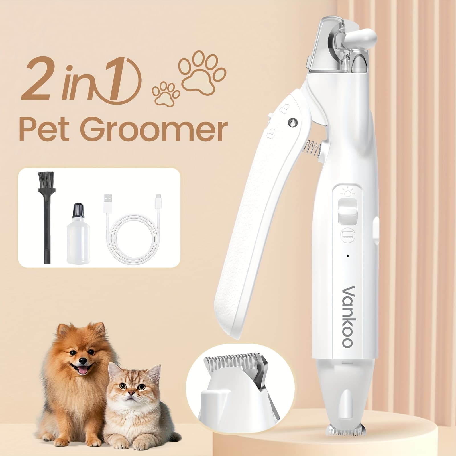 TEMU 2-in-1 Pet Grooming Clipper For Dogs, Nail Cutter And Paw Hair Trimmer With Led Light, Rechargeable Tool For Grooming Paws, Face, Ears, And - Safe For Dogs And Cats