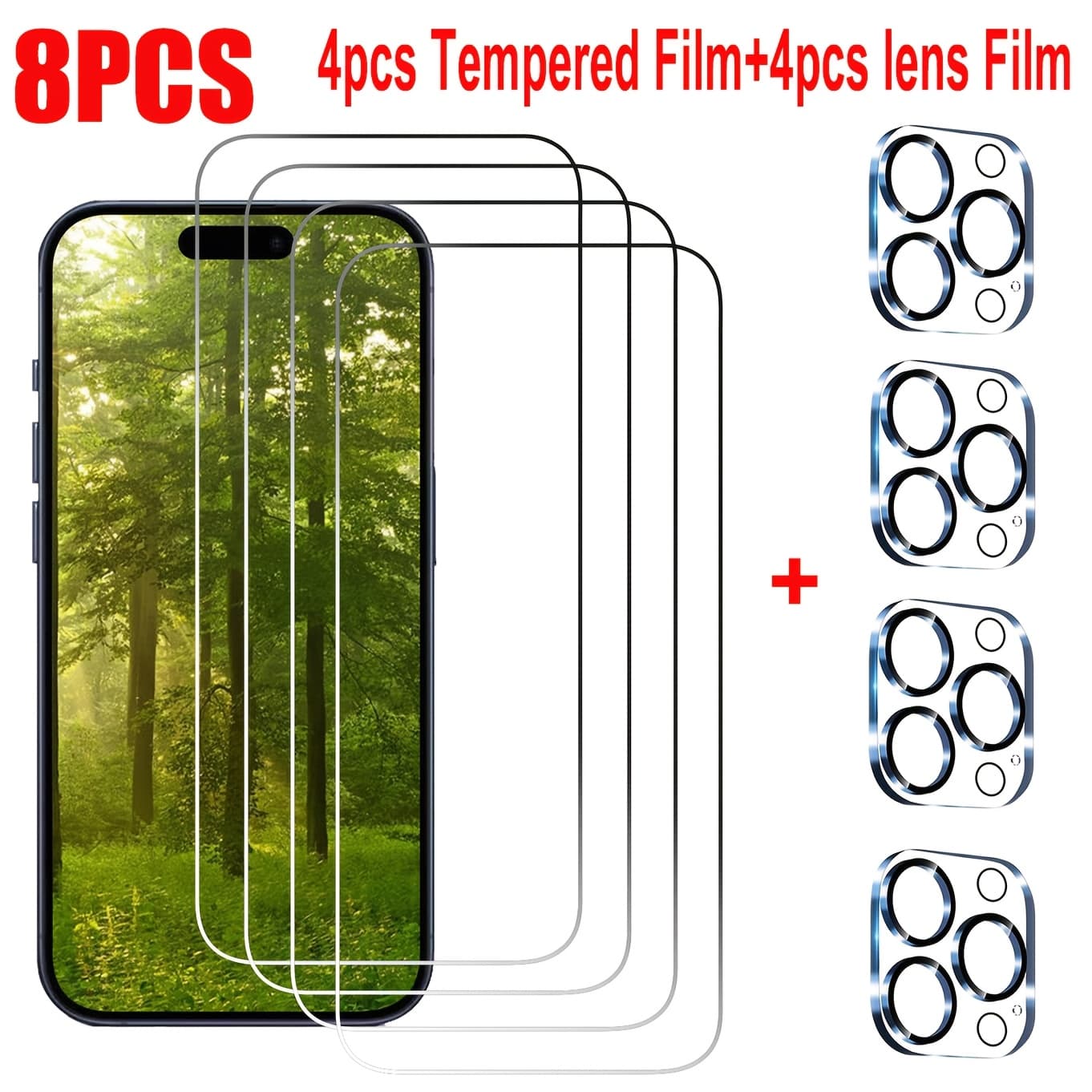 TEMU 8pcs For Iphone 16 Pro Max/15 Pro Max With 4pcs Hd Tempered Glass Film And 4pcs 3d Camera Lens Protectors