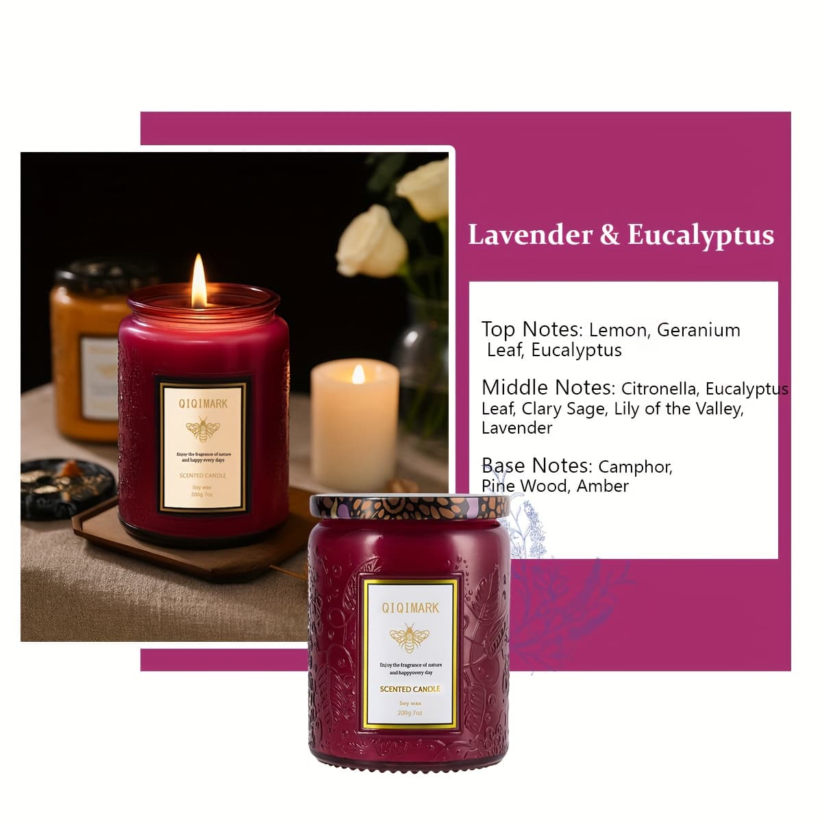 TEMU 1 Large Wood Candle | Decorative Glass Candle, 40 Hours Long Burning, Perfect Gift For Women, Mom, , Ideal For Holiday And Home Decor, Brand: Qiqimark