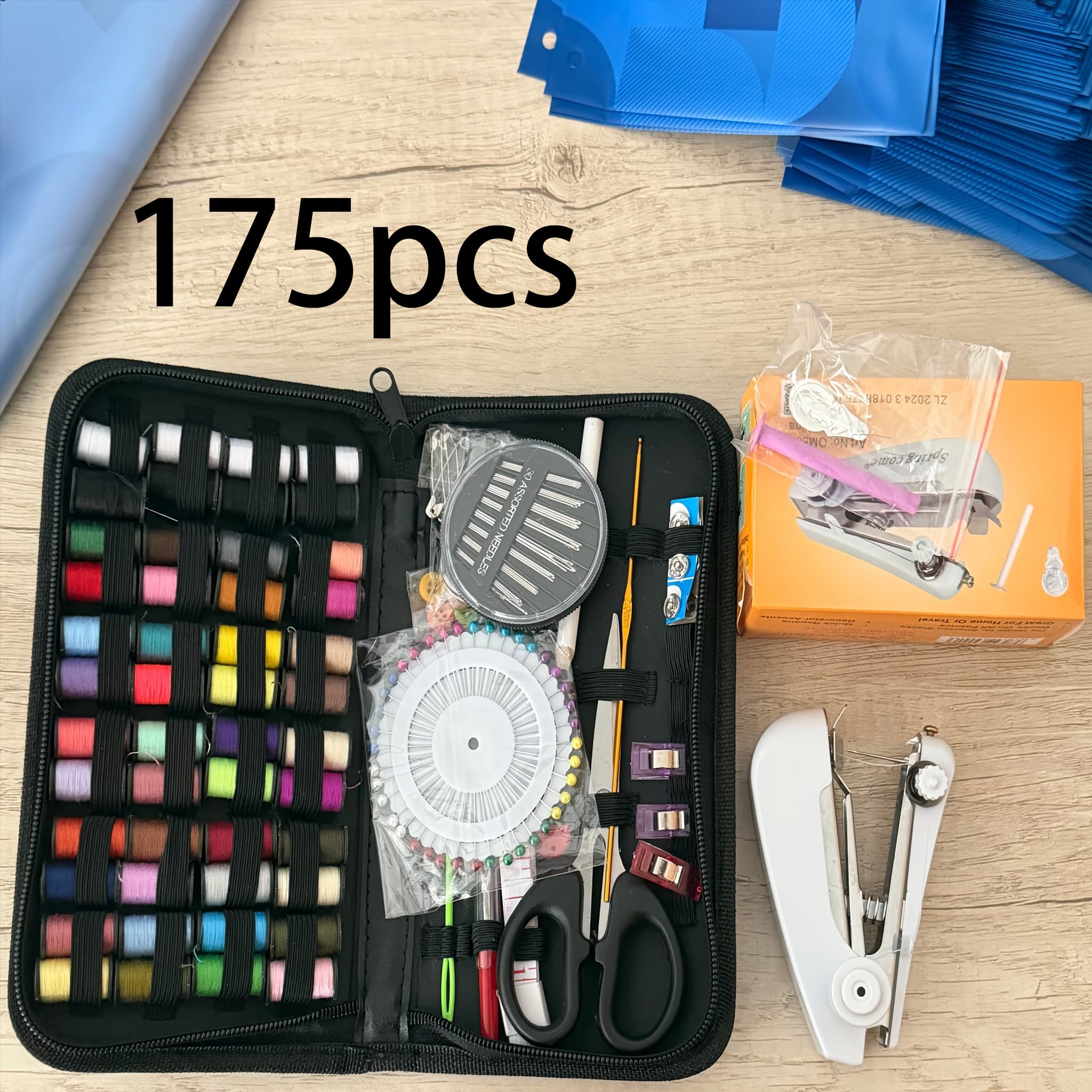 TEMU 175pcs Sewing Kit With Handheld Mini Sewing Machine, Portable Kit For , Complete Sewing Supplies With Scissors Thread Needles, Gift For Mom Women Girlfriend Valentine's Day Birthday
