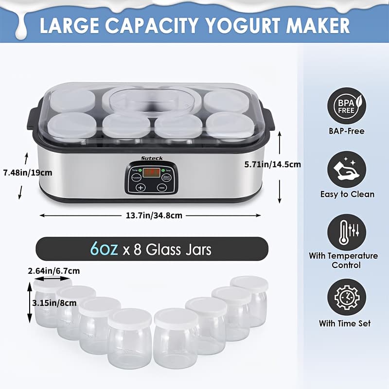 TEMU Probiotic Yogurt Maker With 8 Cups, Yogurt Maker With Temperature Control, 36 Hour Yogurt Maker, 480z Electric Yogurt Maker With Adjustable Temperature And