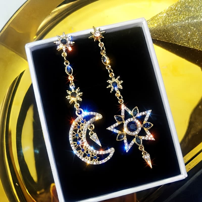 TEMU 1 Pair Of Creative Asymmetrical Earrings, Minimalist Sun And Moon Irregular Stud Earrings