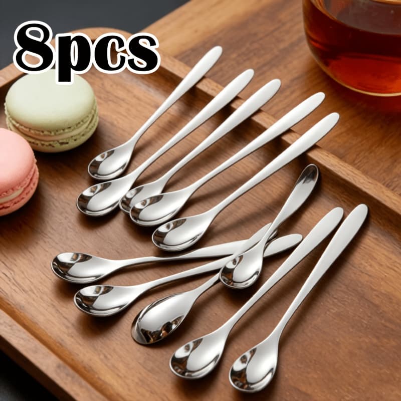 TEMU 8pcs Mini Stainless Steel Dessert Spoons Household Ice Cream Small Spoons Cake Pudding Special Small Spoons