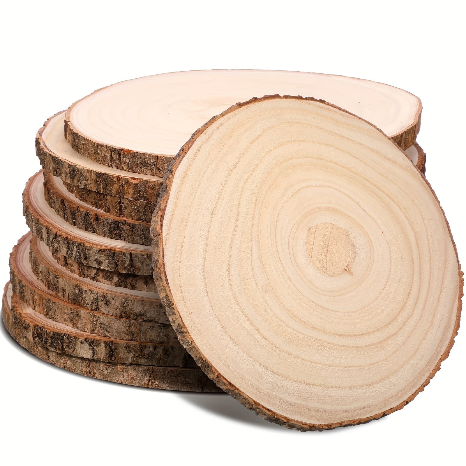TEMU 10pcs Large Wood Slices For Centerpieces Unfinished Rounds Wood Slabs For Tables Decor Natural Wooden Circle For Diy Crafts Rustic Wedding Centerpiece Decor