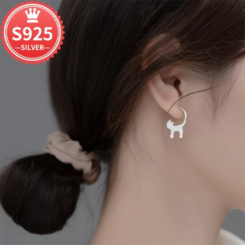 TEMU 925 Hypoallergenic Cute Earrings, Simple And Unique Ear Occasions, Featuring A Low-allergy, Light Luxury, Niche Design With A High-end Feel
