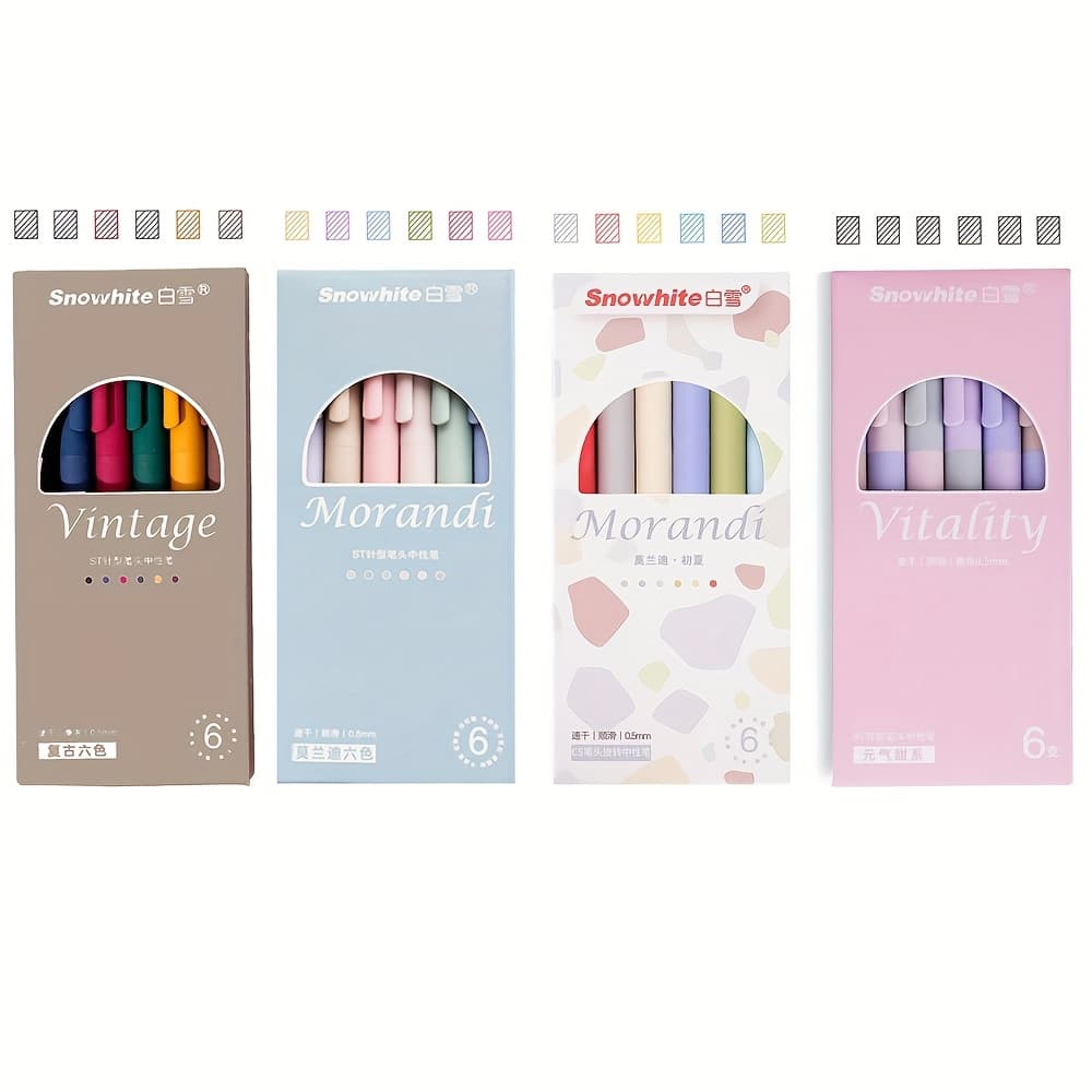 TEMU 1set (24pcs)18pcs Retro Morandi Gel Pen With Colorful Ink Refills + 6pcs Color Block Gel Pens With Black Ink Refills