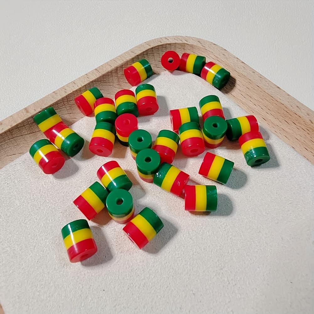 TEMU 30pcs/pack 8mm Resin Colorful Striped Beads For Jewelry Making, Holiday Decoration Cylinder Craft Beads Beads