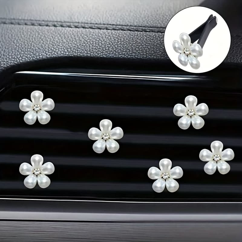 TEMU 6pcs And Pearl Car Vent Decorations - Daisy Petal Air Vent Clips, Elegant Car Interior Additions For Dashboard, Bumper, Door Trim (), Dashboard | Additions | Detail, Car Decor