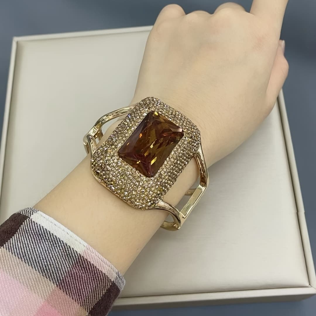 TEMU Elegant Stone Women's Cuff Bracelet Large Opening Personality Luxury Lady Banquet Party Exquiaite Jewelry