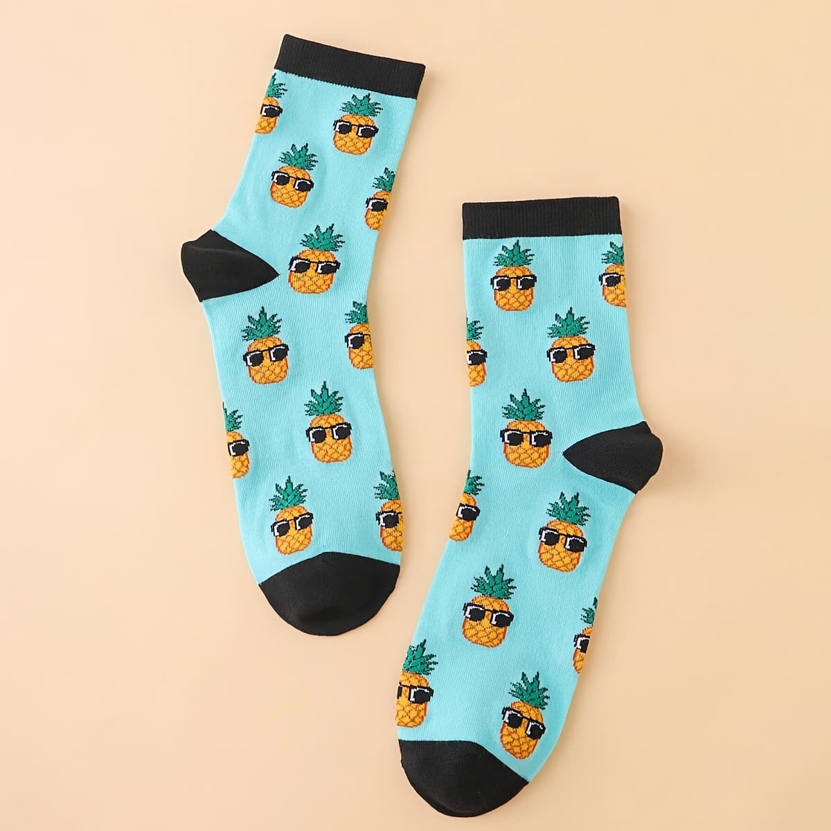 TEMU 1 Pair Of Men's Socks With An Interesting Pineapple Fruit-colored Pattern Mid-calf