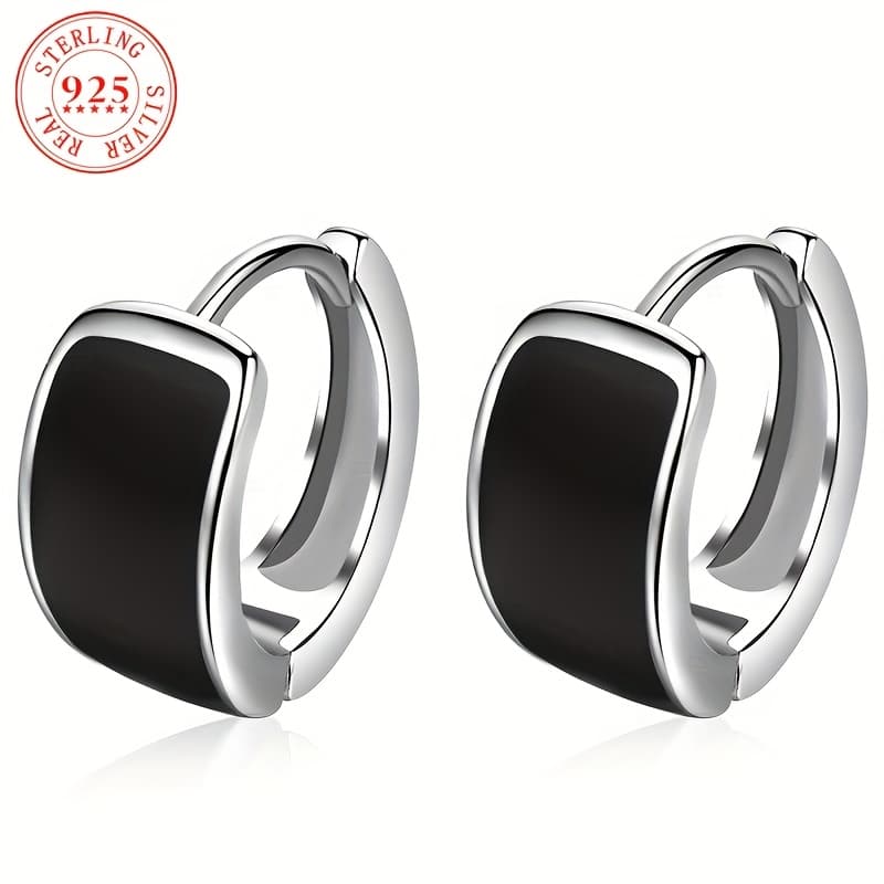 TEMU S925 Silvery Black Adhesive Women's Earrings Fashion Women's Jewelry Gift