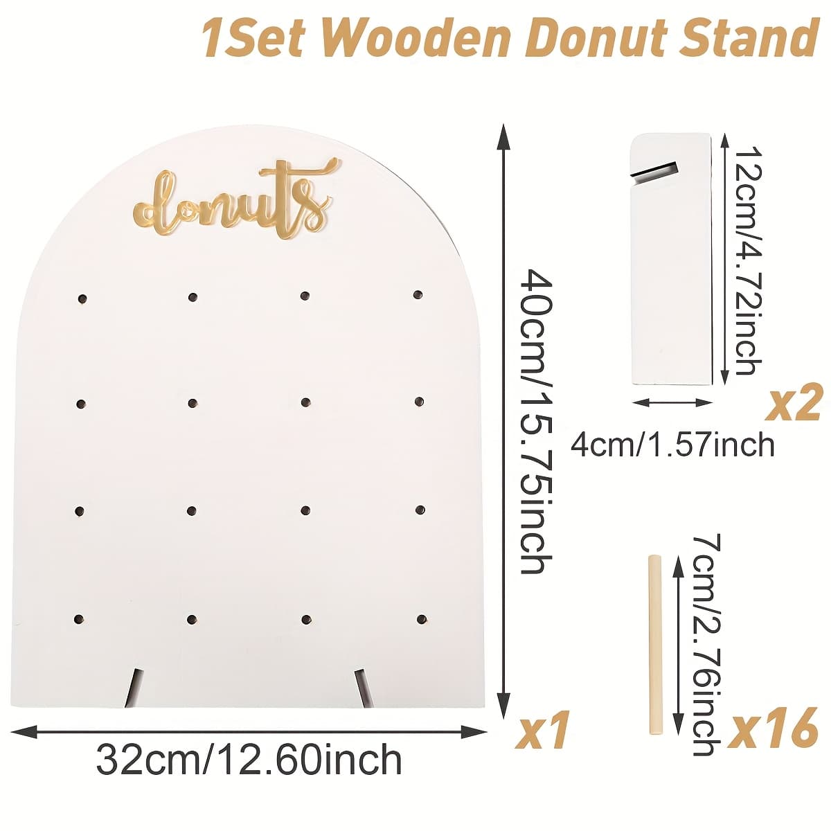 TEMU 1set,donut Wooden Display Stand, Shower Party Decoration,wedding Bridal Party Supplies,happy Birthday Party Donut Diy Display Stand,event Party Doughnut Cake Decoration,arched White Donut Stand