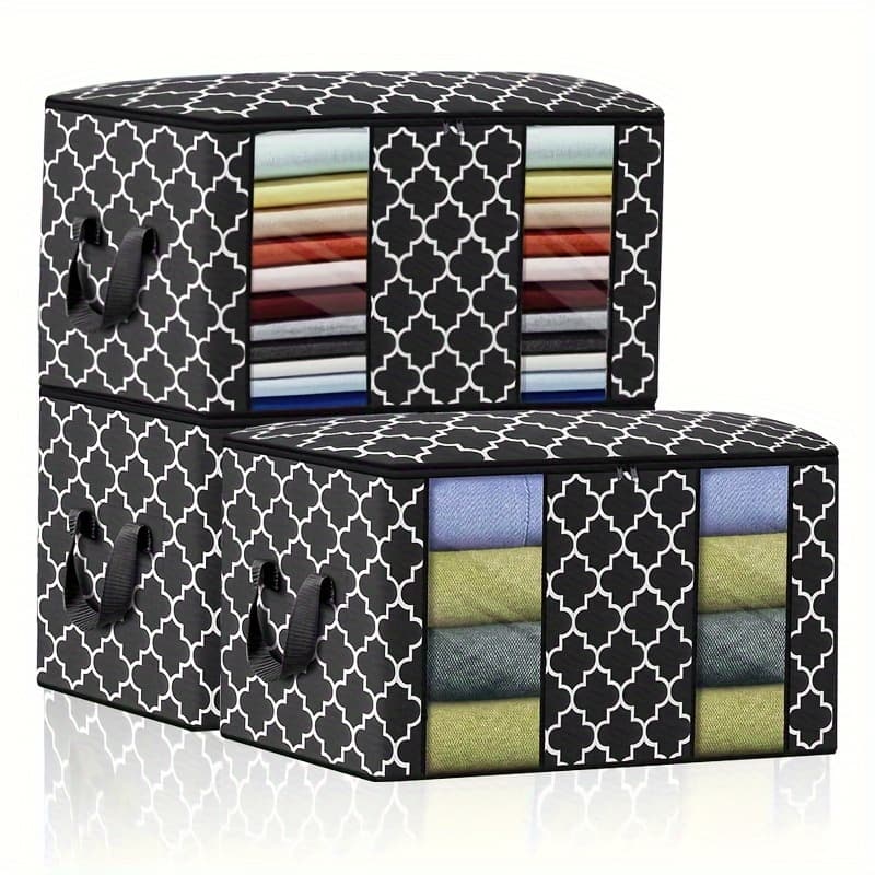 TEMU 3pack 102l Clothes Storage Bags Large Capacity Storage Boxes With Lid, Foldable Storage Bags With Reinforced Handle For Moving House With Durable Handles For Clothing, Duvet, Bedding, Pillows