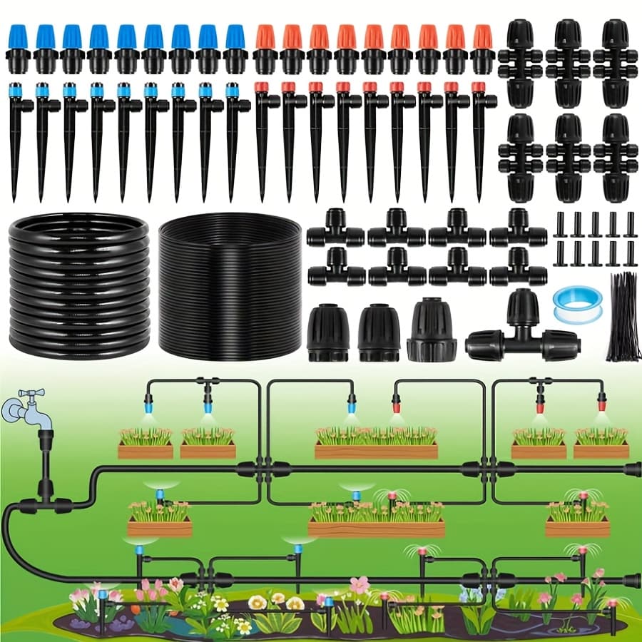 TEMU 246ft Automatic Drip Irrigation Kit, Effortless Plant Watering System With Adjustable Nozzles And Patio Misting, Drip Irrigation Kit, Garden Watering Automatic Irrigation Equipment Set