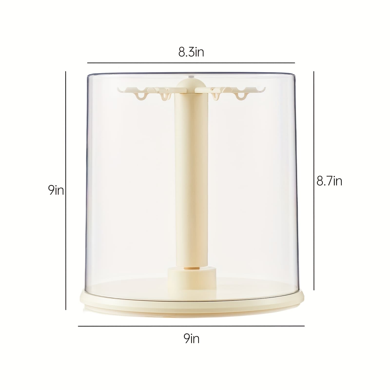 TEMU 1pc 360° Rotating Acrylic Storage Box - Transparent Cylindrical Dustproof Display Stand With Hooks, Perfect For Collectibles, Pendants, And -themed Decor, Sleek