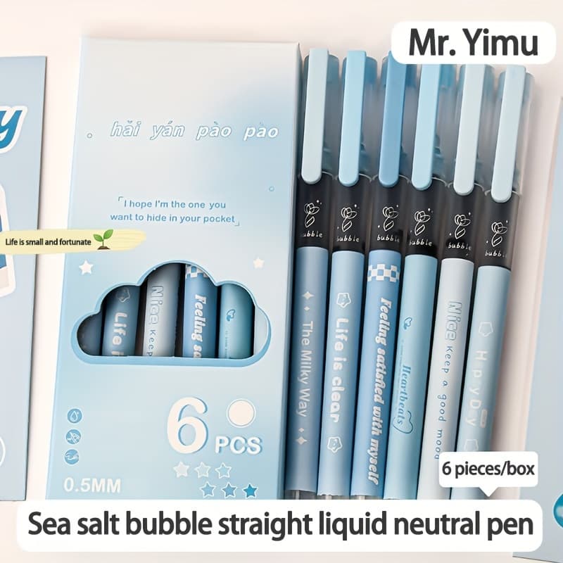 TEMU 6pcs Box Of Fresh ·sea Salt Bubble Gel Pens With High And Straight 0.5mm Black Ink Office Supplies