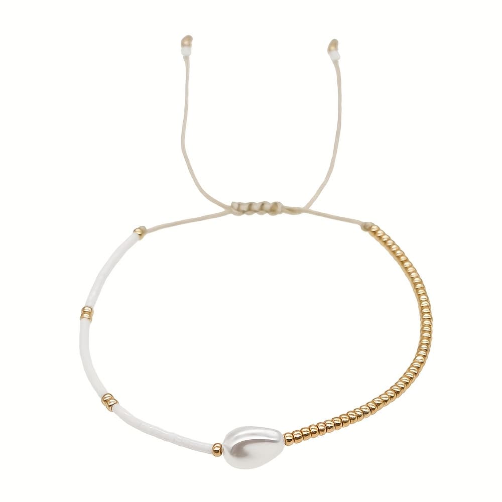 TEMU A Women's Fashion Bracelet With A Bohemian Style, Featuring A Delicate Handmade String Of Pearls And Small Beads. This Adjustable Bracelet Is Wear And A For Her