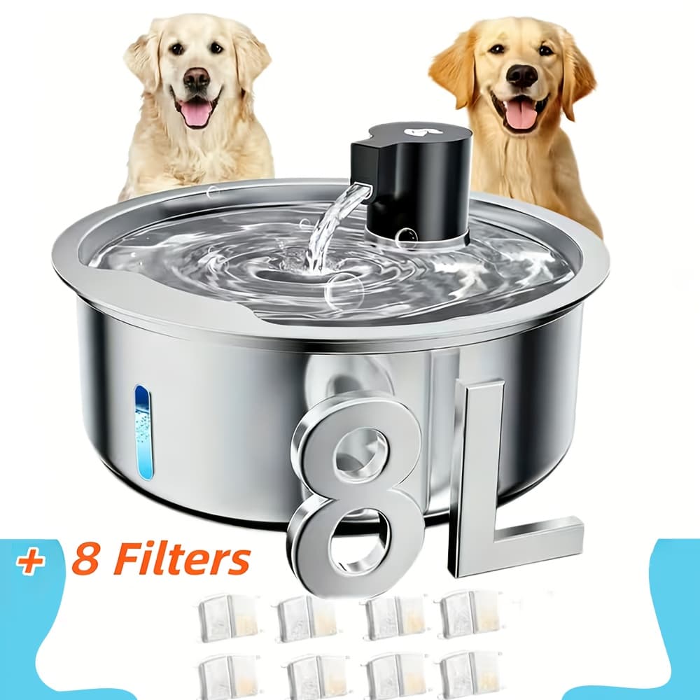 TEMU 8l/272oz Stainless Steel Pet Water Dispenser | Includes 3/8/16 Replacement Filters| Safe Design | Large Capacity | Suitable For | Indoor/outdoor Use, Without Battery