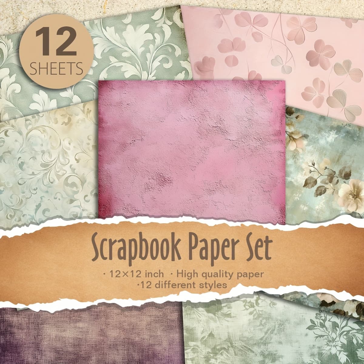 TEMU 12/24 Sheets 12"x12" Diy Paper, Gift Packaging Album Planner Decorative Paper, Aesthetic Decoration Craft Supplies, 12 Design Supplies Kit-wallpaper