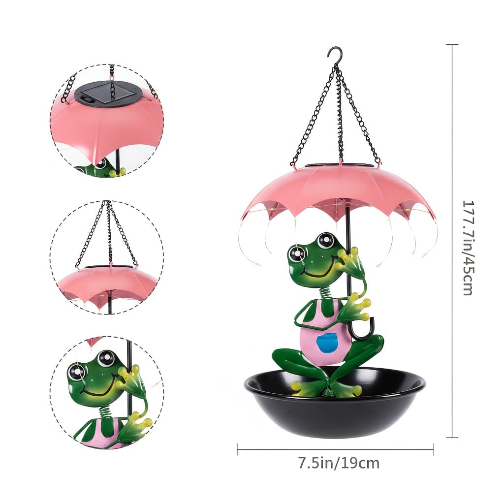 TEMU 17-inch Outdoor Garden Decoration, Frog Solar Pendant Light With Hummingbird Feeder Function, Rating, Suitable For Courtyards, Lawns, , Patios, Valentine's Day Gift