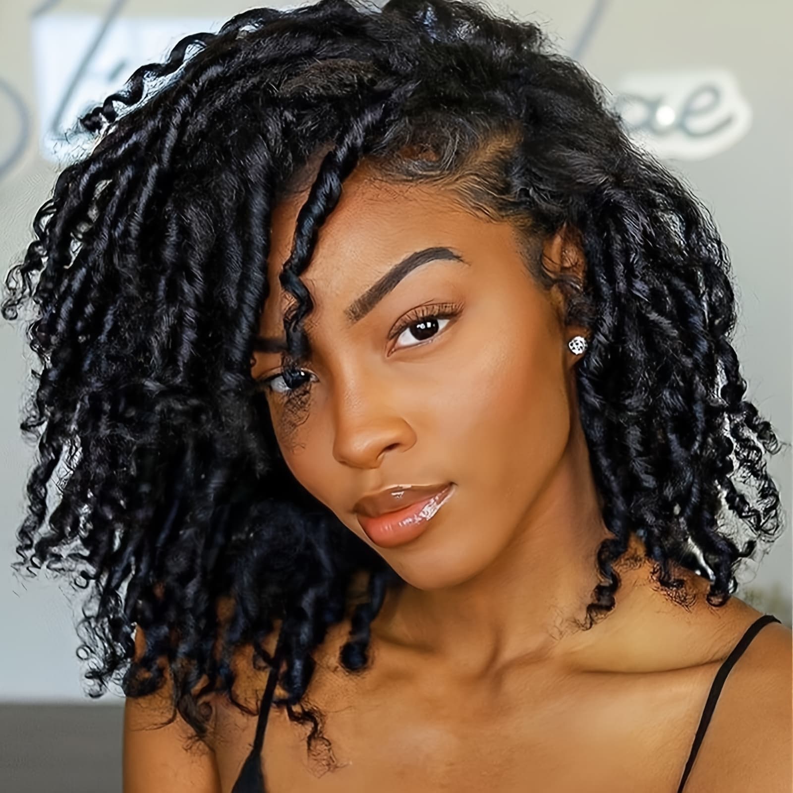 TEMU Short Afro Dreadlock Wig For & Men - Locs Braided Synthetic Curly Wig With Natural Texture, Black Color, No Coating, For Casual Attire & Special Occasions