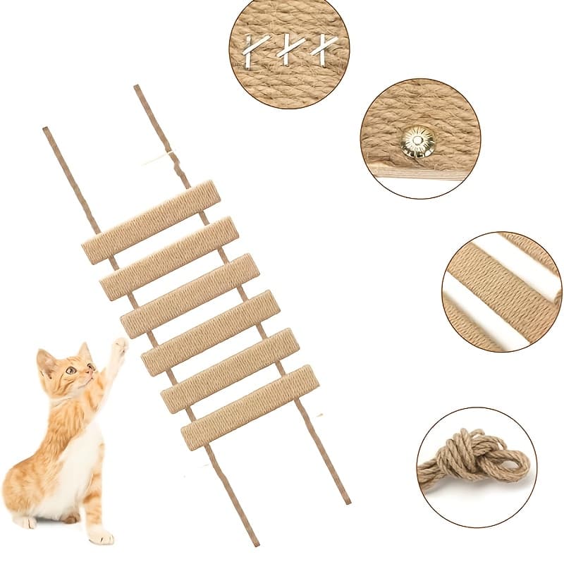 TEMU Cat Climbing Ladder And Bridge - Multi Functional Cat Wall Furniture, Hemp Rope Cat Bridge For Indoor/outdoor Cats And Small Pets, Rope Ladder Scratching Board Climbing