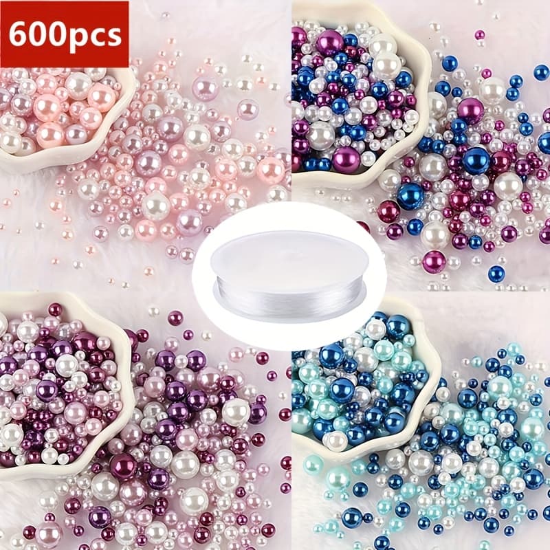 TEMU 600pcs 4-color Round Bead Belt With 1 Roll Of Elastic Crystal Rope, Used For Jewelry Making Necklaces And Bracelets (individually Packaged For Each Color)