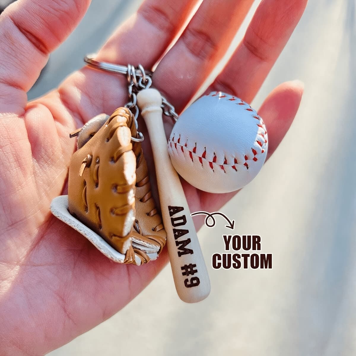 TEMU Custom Stainless Steel Baseball Keychain, Mini Baseball Three-piece Keychain, Suitable For Baseball Games, , Athlete Gifts, Backpack Keychain