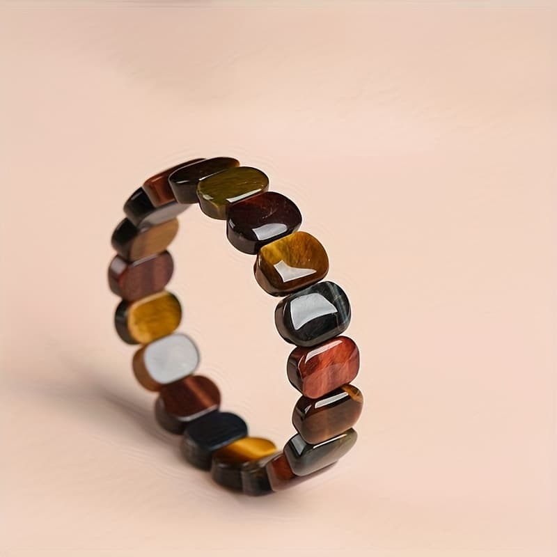 TEMU 1pc Natural Eye Stone Bracelet - Genuine Tiger Eye Stone Beads, Bohemian Retro Style Suitable For , Unisex Gift For Daily Wear, Accessory (no Plating, Natural Rock Bracelet)