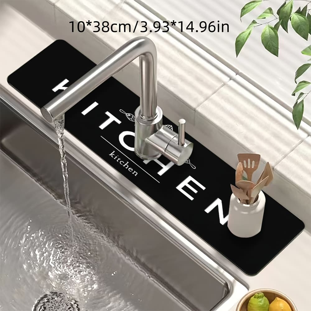 TEMU 1pc Kitchen Faucet Mat With English Letter Theme, Dish Drying Mat, Absorbent Mat, For Household Washbasins, Kitchen Sinks, Draining Mat, Counter Mat, Ideal For Home Decor And Gifts