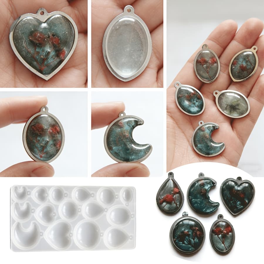 TEMU Resin Silicone Mold | Creative Heart, Crescent, And Round Pendant Molds For Jewelry Making