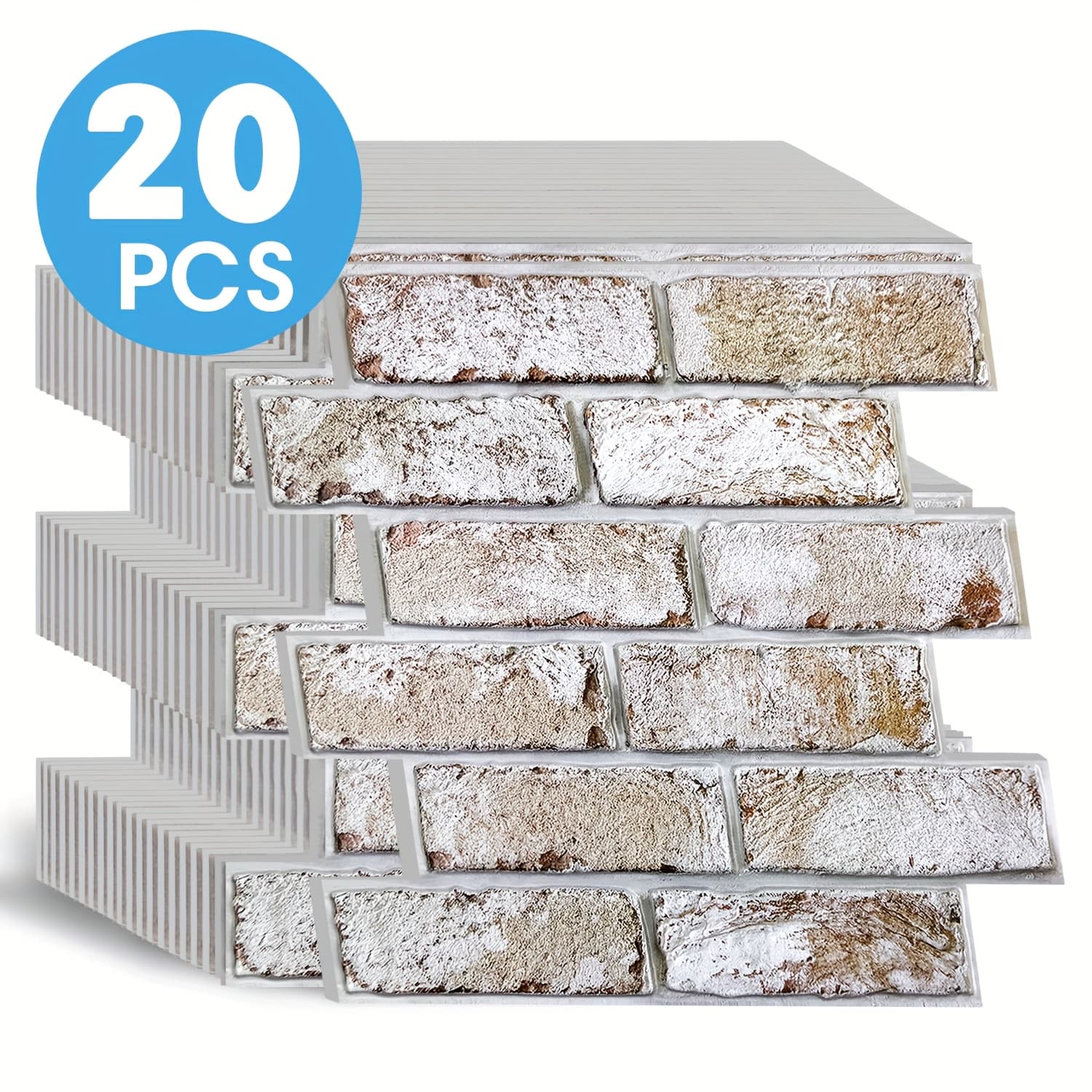 TEMU 20pcs Pack Self-adhesive Pvc Brick Wall Panels - Realistic 3d Textured Peel And Stick Panels Suitable For Fireplace Surround, Kitchen Backsplash, Diy Brick Installation