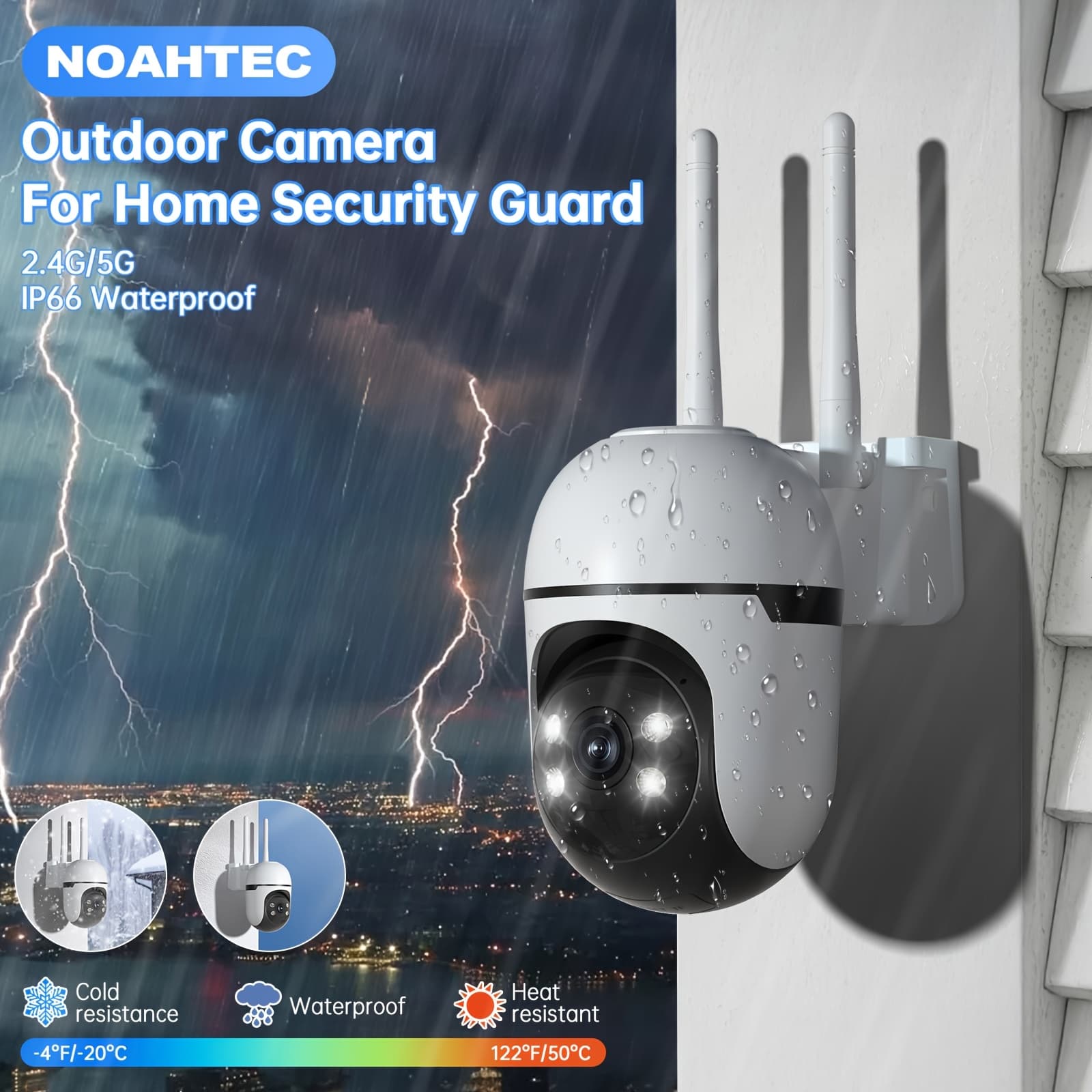 TEMU Ptz Security Camera Outdoor, 360° Auto Tracking, 4mp Color Night Vision, Ip66 Waterproof, 2.4g/5g Dual Band Wifi, Human/pet Detection, Sd/cloud Storage, Alexa & Smart Home Compatible