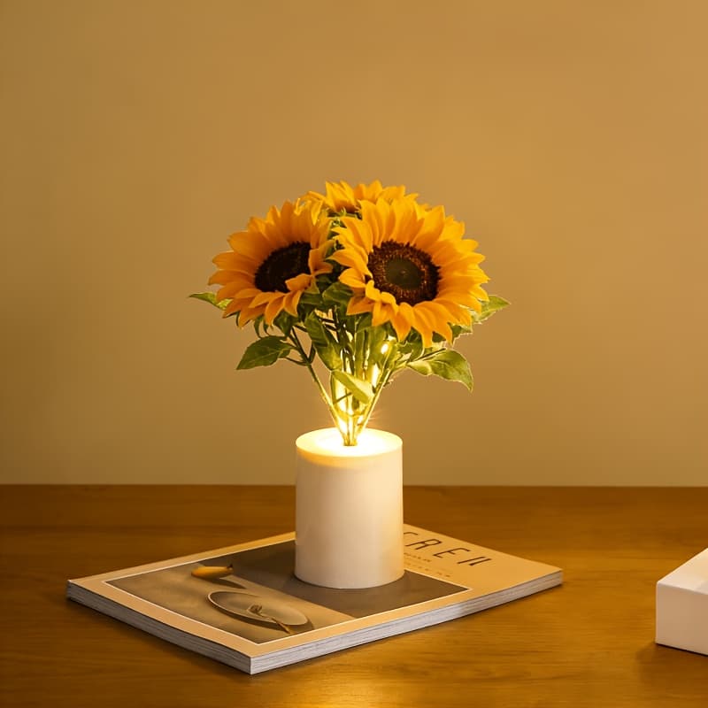 TEMU 1pc Sunflower, Lavender, Blue Rose Night Light Simulated , Living Room Bedroom Night Lamp, Ambient Lighting, Faux Flower Tree Lamp, Usb Powered Led Light Ideal For Rooms Wedding