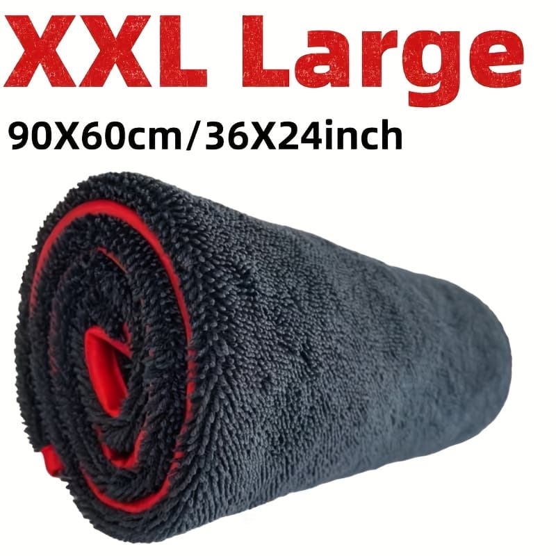 TEMU Xxl Extra Large Microfiber Drying Towel With Twist Ring Design - Super Absorbent Thickened Technology Suitable For Cars, Trucks, Boats - Red And Gray Detail Cloth, | Absorbent Material