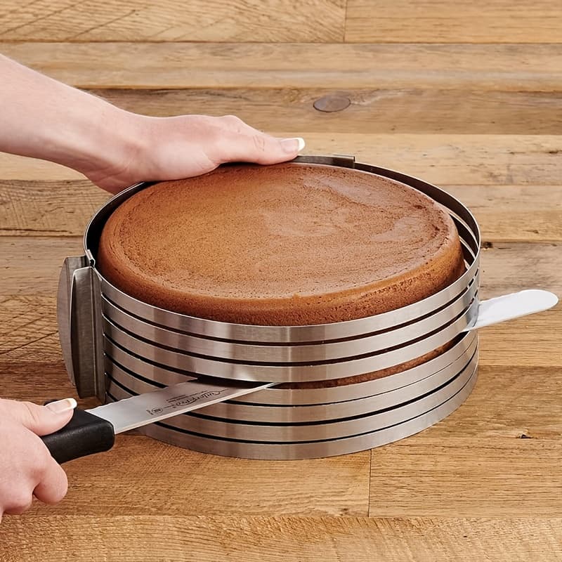 TEMU Adjustable Stainless Steel Cake Slicing Tool, 7-level Height Adjuster, Ensures Perfectly Slices, Professional Baking Equipment, Suitable For Cakes, Desserts, And Bakers