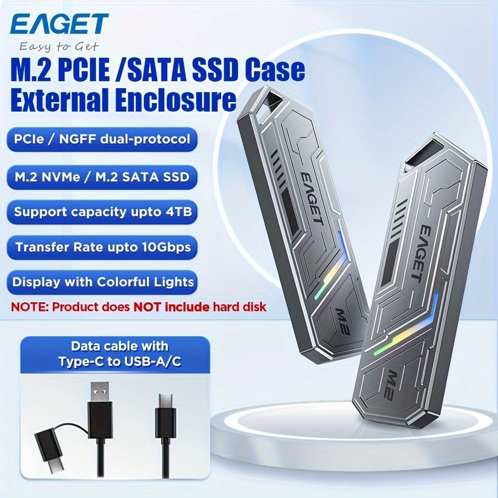 TEMU Eaget Se960d Metal M.2 Pcie (nvme)/sata () Ssd Enclosure Adapter, Usb C Type-c Adapter, Portable Nvme Pcie/sata External Case For Ssd Sizes 2230/2242/2280 (ssd Not Included)