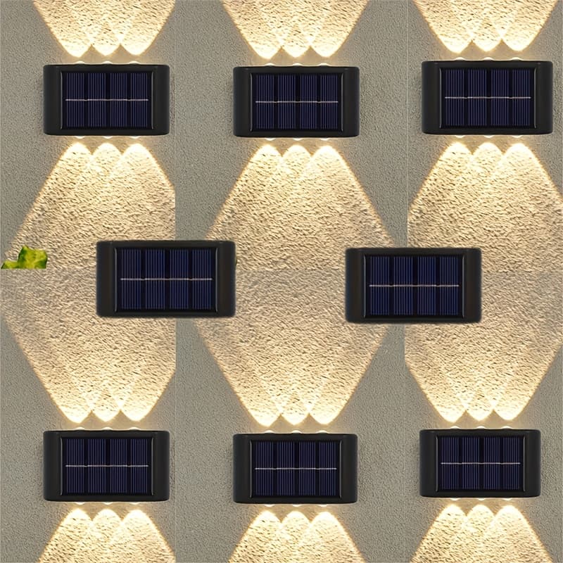 TEMU 8 Packs Solar Outdoor Wall Light, Outdoor 6 Led Solar Deck Lights, 500mah Rechable Battery, Wall Light, Outdoor Lights For Courtyard, Street, Fence, Garage, Garden Perfect Decoration