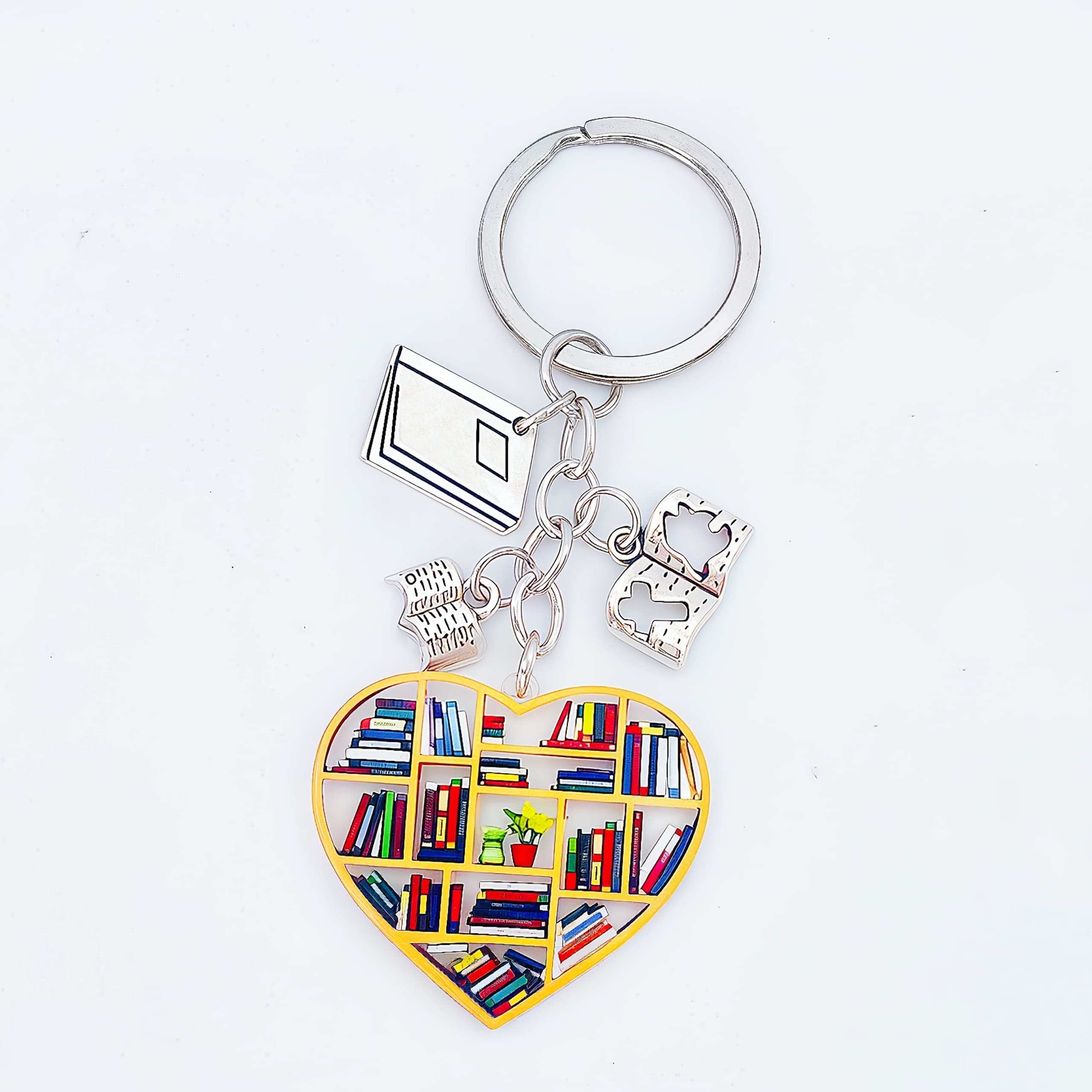TEMU A Keychain Themed With A Heart And Books, Perfect For Use As A Keyring, Backpack Clip, Car Keychain Accessory, Bag Charm, Or Decoration, Making It An Ideal Gift For Book Lovers