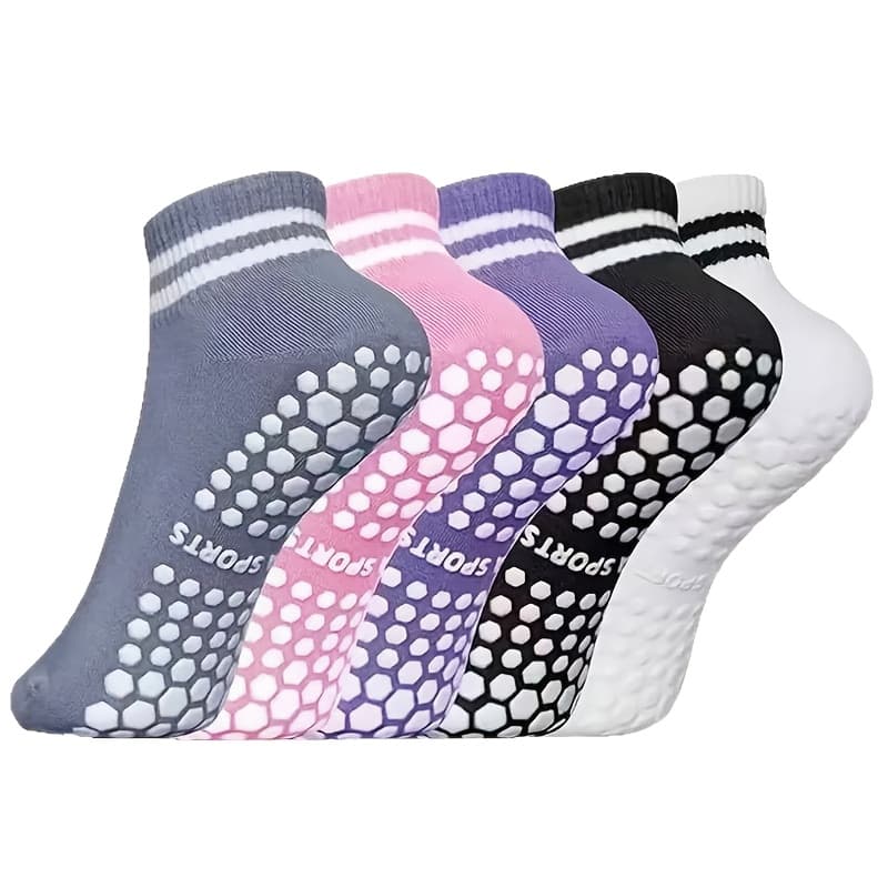 TEMU Five-color, Five-pair Yoga Socks Designed For Professionals, Featuring Anti-slip And Sweat-absorbing . Ideal For Women, Socks Are Perfect For Boat Activities, Dance Practice, And Pilates